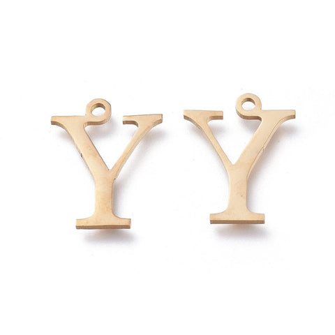 BeadsBalzar Beads & Crafts Υ (SG7385-ALL) 304 Stainless Steel Charms, Greek Alphabet, Golden, about 14mm (1 PC)