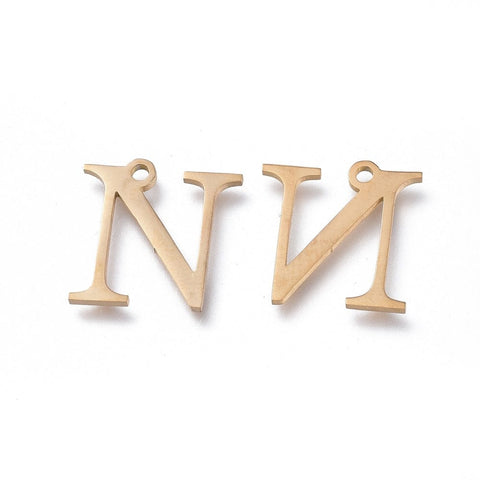 BeadsBalzar Beads & Crafts Ν (SG7385-ALL) 304 Stainless Steel Charms, Greek Alphabet, Golden, about 14mm (1 PC)