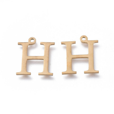BeadsBalzar Beads & Crafts Η (SG7385-ALL) 304 Stainless Steel Charms, Greek Alphabet, Golden, about 14mm (1 PC)
