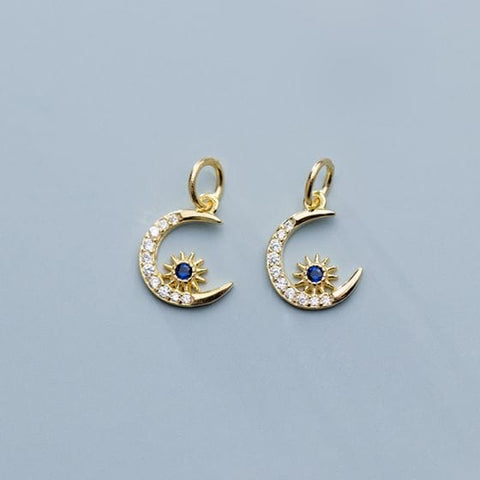 BeadsBalzar Beads & Crafts 18KT GOLD PLATED (925-BM10-G) (925-BM10-X) Beautiful Stars Crescent Moon 925 Sterling Silver DIY Charms (1 PC)