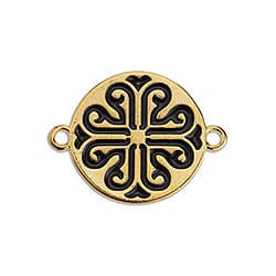 BeadsBalzar Beads & Crafts 24KT.GD.PL./BLACK (GQL8381-A) (GQL8381-X) Alloy Round greek with 2 rings 23x17mm (2 PCS)