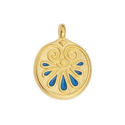 BeadsBalzar Beads & Crafts 24KT.GD.PL. /LT.BLUE (GQP8515-GB) (GQP8515-X) Alloy Round motif carved pendant for 2mm 17x22mm (2 PCS)