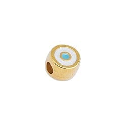 BeadsBalzar Beads & Crafts 24KT.GD.PL/ WHITE (GQ6200B-10PC) (GQ6200X-10PC) Eye bead 8x9mm ,hole: 3mm 24KT GOLD PLATED (10 PCS)
