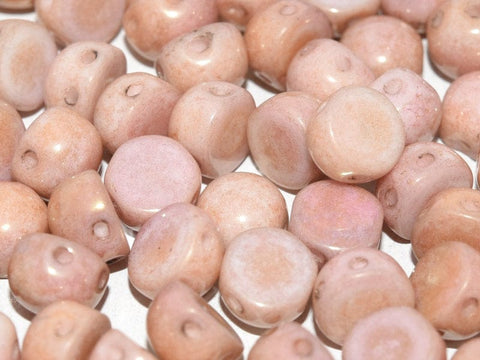 BeadsBalzar Beads & Crafts (2HC-03000-14495) 2-HOLE CABOCHON 6 MM CHALK WHITE RED LUSTER