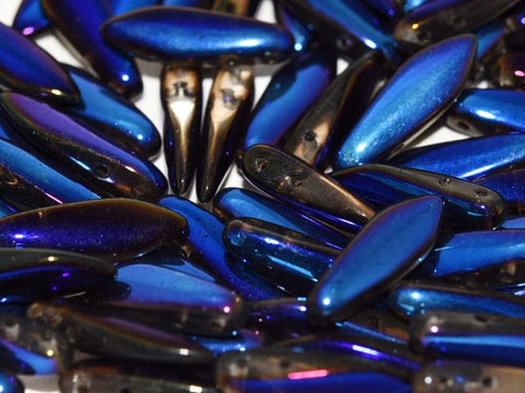BeadsBalzar Beads & Crafts (2HGD-00030-22203)  2-HOLE GLASS DAGGERS 5 X 16 MM CRYSTAL FULL AZURO