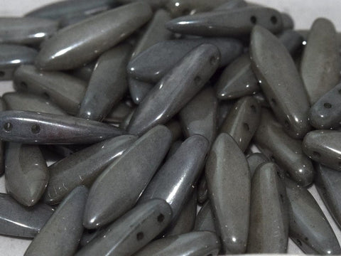 BeadsBalzar Beads & Crafts (2HGD-03000-14449) 2-HOLE GLASS DAGGERS 5 X 16 MM CHALK WHITE GREY LUSTER