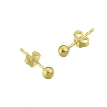 BeadsBalzar Beads & Crafts 3 MICRON GOLD PLATED (925-ER86-3GP) (925-ER86-X) SILVER 925 4MM BEAD EARRINGS WITH PIN (1 PAIR)
