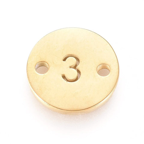 BeadsBalzar Beads & Crafts 3 (SN7559-X) Numbers 304 Stainless Steel Links, Flat Round, Golden,10mm (1 PC)