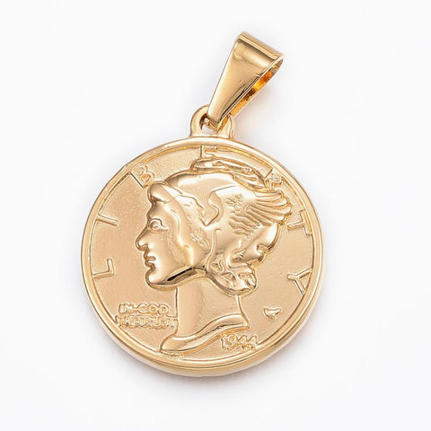 BeadsBalzar Beads & Crafts 304 Stainless Steel Coin Pendants, Flat Round, Golden 29MM (SC5205)
