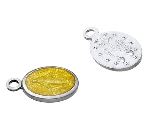 BeadsBalzar Beads & Crafts (925-42AR) Sterling silver Oval yellow enamelled Virgin Mary medals 8x6mm (1 PC)