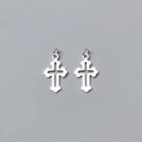 BeadsBalzar Beads & Crafts (925-BC02-S) Simple Hollow Cross 925 Sterling Silver DIY Charm (2 PCS)