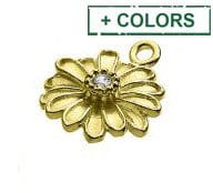 BeadsBalzar Beads & Crafts (925-D89-X) SILVER 925 10MM DAISY PENDANTS WITH WHITE ZIRCONIUM 1 RING (1 PC)