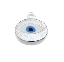 BeadsBalzar Beads & Crafts (925-E91-SB) SILVER 925 10MM ENAMELLED EYE CHARMS WHITE/BLUE 1 RING (1 PC)