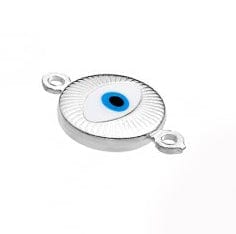 BeadsBalzar Beads & Crafts (925-L113-S) SILVER 925 10MM ENAMELLED EYE CHARMS WHITE/BLUE 2 RINGS (1 PC)