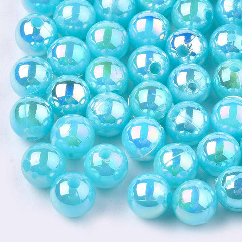 BeadsBalzar Beads & Crafts (AB7378-08) Plastic Beads, AB Color Plated, Round, Sky Blue 6mm (15 GMS)