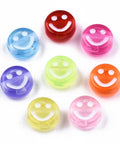 BeadsBalzar Beads & Crafts (AB7422-4) Opaque Craft Acrylic Beads, Flat Round with Smiling Face, Mixed 10mm (10 GMS)