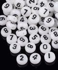 BeadsBalzar Beads & Crafts (AN6747A) Luminous Acrylic Beads, Flat Round with Number, Creamy White mm in diameter, 3.5~4mm thick, hole: 1.2mm