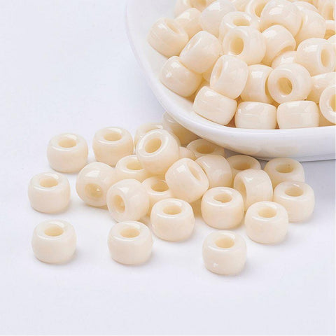 BeadsBalzar Beads & Crafts ANTIQUE WHITE (AB4383-70) (AB4383-X) ) Opaque Acrylic European Beads, Barrel, 9mm  (+-50 PCS)