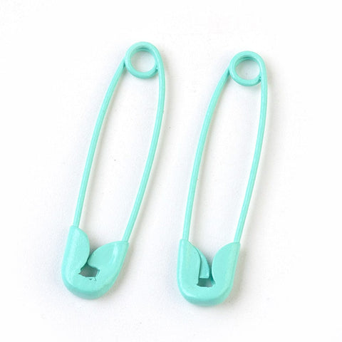 BeadsBalzar Beads & Crafts AQUA (SP8288-E04) (SP8288-X) Iron Safety Pins, 7mm wide, 30mm long, 2mm thick, pin: 0.7mm (10 PCS)