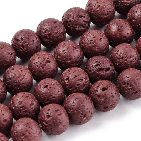 BeadsBalzar Beads & Crafts (B5378) Natural Lava Beads Strands, Dyed, Round, Cerise 6MM