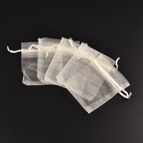 BeadsBalzar Beads & Crafts (BA1968) Organza Bags, with Ribbons, Ivory  9X7cm (10 PCS)
