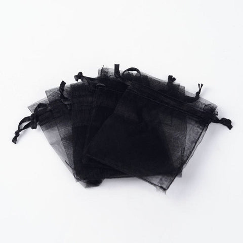 BeadsBalzar Beads & Crafts (BA7515A) Organza Gift Bags with Drawstring, Black 9x7cm (10 PCS)