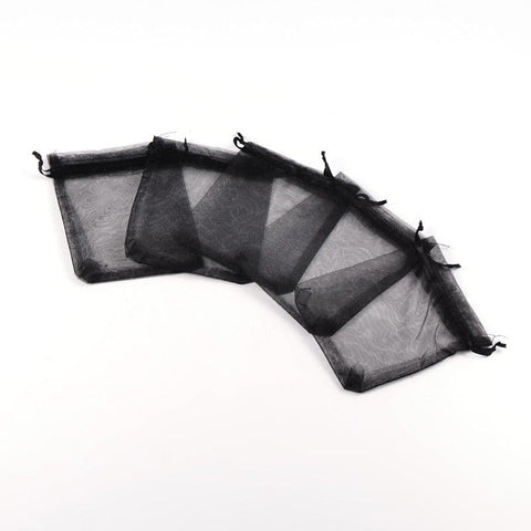 BeadsBalzar Beads & Crafts (BA7516-16) Organza Gift Bags, with Drawstring, Rectangle, Black 10x12cm (10 PCS)