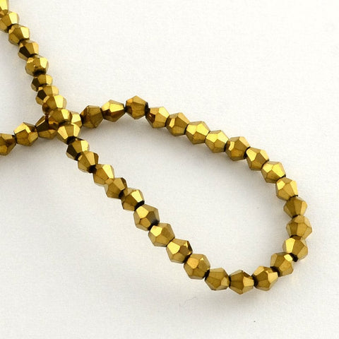 BeadsBalzar Beads & Crafts (BB3962D) Electroplate Glass Bead Strands, Rainbow Plated, Faceted Bicone, Golden Plated 3MM