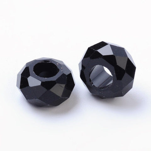 BeadsBalzar Beads & Crafts (BE2579) Glass European Beads, Faceted Rondelle, Black 14mm (6 PCS)