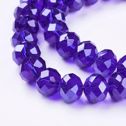 BeadsBalzar Beads & Crafts (BE429-25L) Glass Beads, Pearl Luster Plated, Crystal Faceted Rondelle, Blue 10x7mm (1 STR)