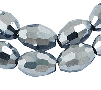 BeadsBalzar Beads & Crafts (BE5004B) Electroplate Glass Beads, Silver Plated, Faceted Oval, Silver bead: 8mm (1 STR)
