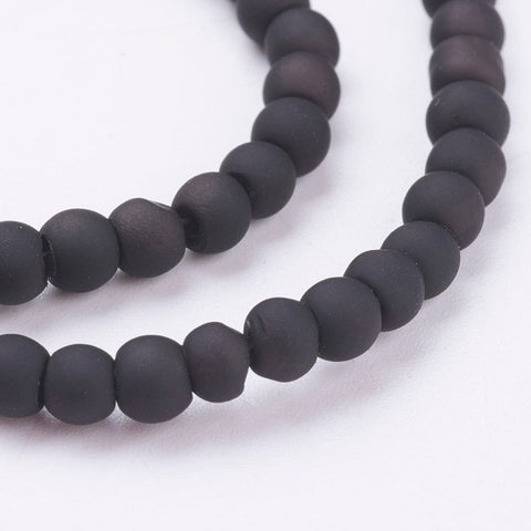BeadsBalzar Beads & Crafts (BE5361-4MM)  Painted Glass Bead Strands, Rubberized Style, Round, Black, 4mm (1 STR)