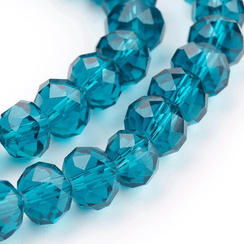 BeadsBalzar Beads & Crafts (BE5597) Handmade Glass Beads, Faceted Rondelle, DarkCyan  8mm