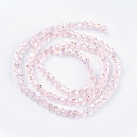 BeadsBalzar Beads & Crafts (BE75) Glass Beads Strands, AB Color Plated, Faceted, Bicone, MistyRose 4MM