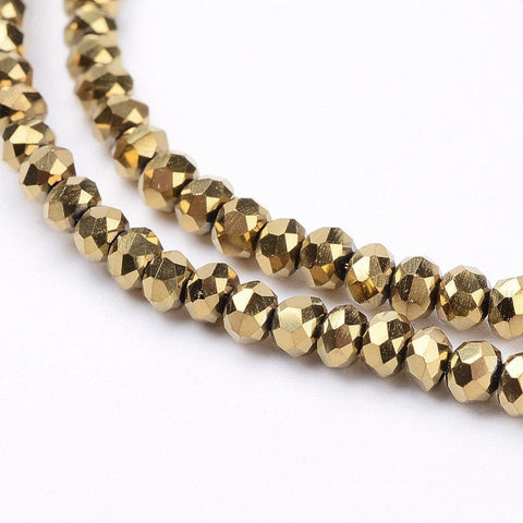 BeadsBalzar Beads & Crafts (BE7689-02) Electroplate Glass Bead Strands, Faceted, Rondelle, Golden Plated 3x2mm