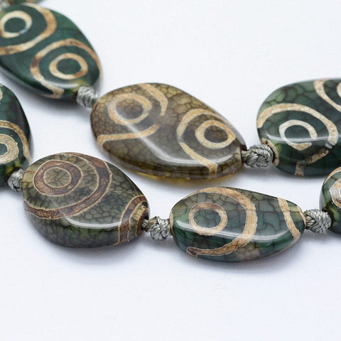 BeadsBalzar Beads & Crafts (BG5314) Tibetan Style dZi Beads Strands, Natural Agate Beads, Dyed & Heated, Oval, DarkOliveGreen Size: about 30~31mm