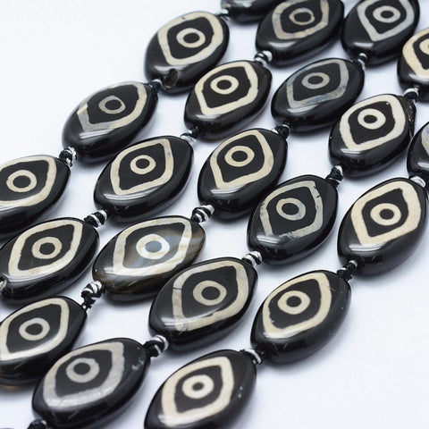 BeadsBalzar Beads & Crafts (BG5494) Tibetan Style dZi Beads Strands, Natural Agate Beads, Dyed & Heated, Oval, Black Size: about 29~34mm long