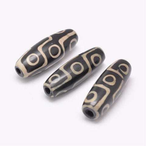 BeadsBalzar Beads & Crafts (BG6375A) Tibetan Style dZi Beads, Natural Agate Beads, Dyed & Heated, Rice, Black (2 PCS)