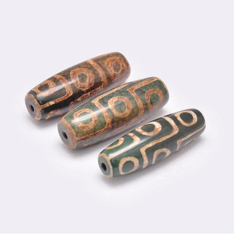 BeadsBalzar Beads & Crafts (BG6376A) Tibetan Style dZi Beads, Natural Agate Beads, Dyed & Heated, Rice, DarkOliveGreen Size: about 13~14mm in diameter, 39~40mm long, hole: 2.5~3mm.