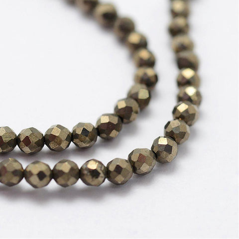 BeadsBalzar Beads & Crafts (BG6914D) Natural Pyrite Beads , Faceted, Round 2mm