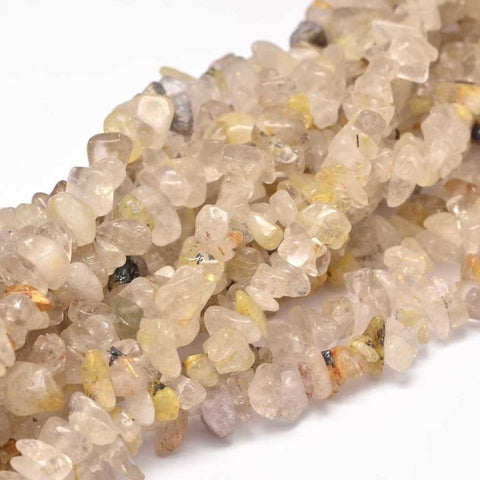 BeadsBalzar Beads & Crafts (BG7300-01) Chip Natural Gold Rutilated Quartz Bead Strands