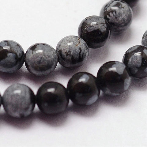 BeadsBalzar Beads & Crafts (BG7420A) Natural Snowflake Obsidian Beads Strands, Round 3mm