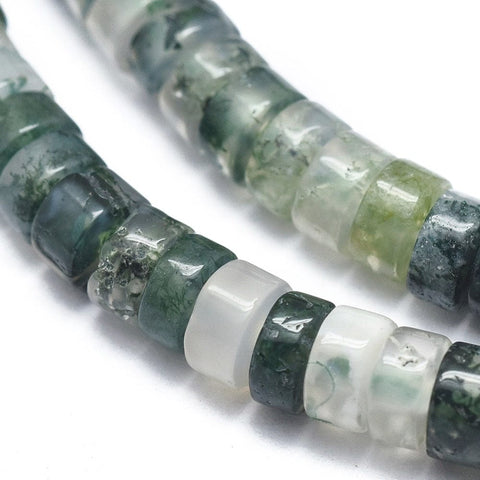 BeadsBalzar Beads & Crafts (BG7675-01) Natural Moss Agate Disc, Heishi Beads 4x2mm (39cm).