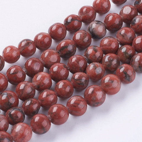 BeadsBalzar Beads & Crafts (BG7838-2) Natural Sesame Jasper/Kiwi Jasper Beads Strands, Round, Dark Red 6mm