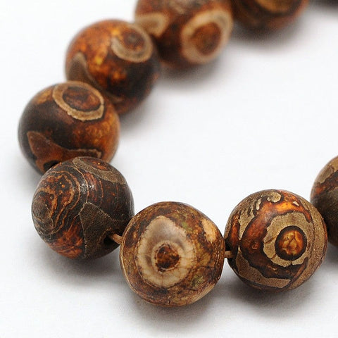 BeadsBalzar Beads & Crafts (BG8030-02) Tibetan Style 3-Eye dZi  Natural Tibetan Agate Round 8mm