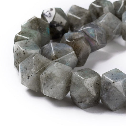 BeadsBalzar Beads & Crafts (BG8248-46) Natural Labradorite Beads Strands, Faceted, Polygon, 13~14mm long (1 STR)