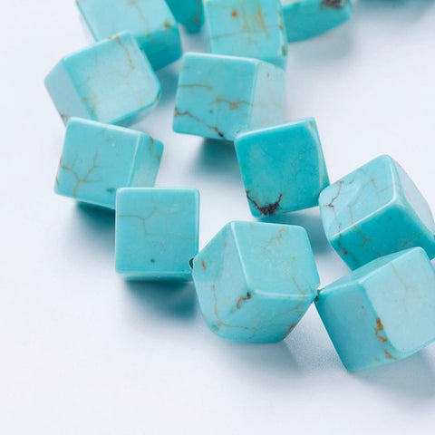 BeadsBalzar Beads & Crafts (BG8284-20B) Natural Howlite Beads, Dyed, Cube, Dark Turquoise, 10x10x10mm (1 STR)