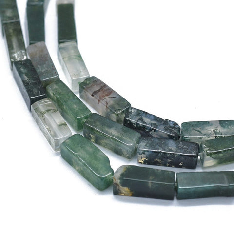 BeadsBalzar Beads & Crafts (BG8398-E06) Natural Moss Agate Beads Strands, Cuboid 12.5~13.5mm (1 STR)