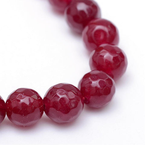 BeadsBalzar Beads & Crafts (BG8435-02) Natural White Jade Bead Strands, Dyed, Faceted, Round, FireBrick 12~13mm (1 STR)