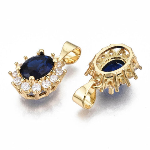 BeadsBalzar Beads & Crafts BLUE (GQZ8017-BLU-5PC) (GQZ8017-X-5PC) Brass Micro Pave Cubic Zirconia Charms, 14x11.5mm  (5 PCS)